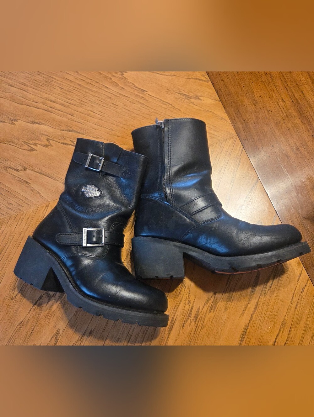 Harley-Davidson Black Leather Motorcycle Womens Boots - Picture 3 of 14